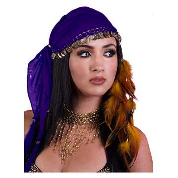 Gypsy Head Scarf with Coins (Purple/Gold)