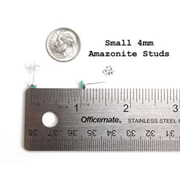 Kathy Bankston Handmade Amazonite Stud Earrings for Women and Girls, 4mm Round Bezel 925 Sterling Silver