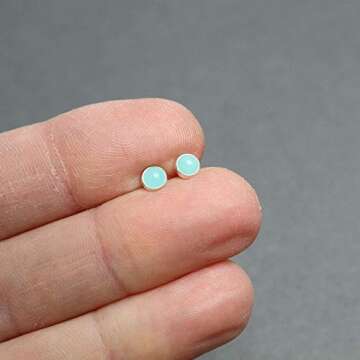 Kathy Bankston Handmade Amazonite Stud Earrings for Women and Girls, 4mm Round Bezel 925 Sterling Silver