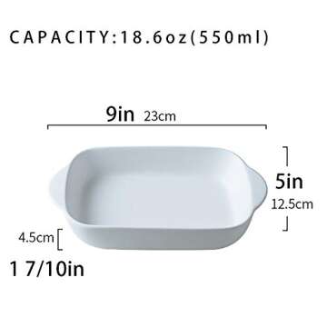 White Small Ceramics Rectangular casserole dish Baking Dishes with Handle for Oven Ceramic Baking Pan Lasagna Casserole Pan Individual Bakeware 9x5 inch
