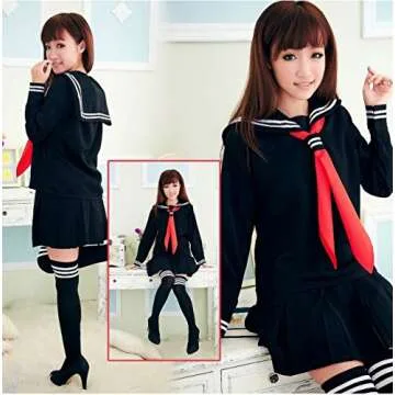 Classic Japanese School Girls Sailor Dress Shirts Uniform Anime Cosplay Costumes with Socks Set(Blac...