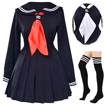 Classic Japanese School Girls Sailor Dress Uniform Set for Cosplay