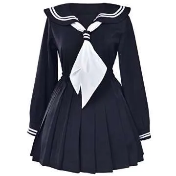 Classic Japanese School Girls Sailor Dress Uniform Set for Cosplay