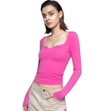 PUMIEY Sexy Long Sleeve Going Out Tops for Women, Blush Medium
