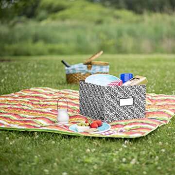 Bankers Box 10 Pack STOR/FILE Decorative Medium-Duty File Storage Boxes, FastFold, Lift-Off Lid, Letter/Legal, Black/White Brocade