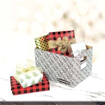 Bankers Box 10 Pack STOR/FILE Decorative Medium-Duty File Storage Boxes, FastFold, Lift-Off Lid, Letter/Legal, Black/White Brocade