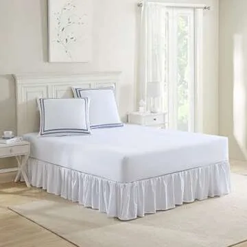 Laura Ashley Cotton 2 Piece Pillow Sham Set, Farmhouse Home Décor, Euro, Stitched Vine Blue