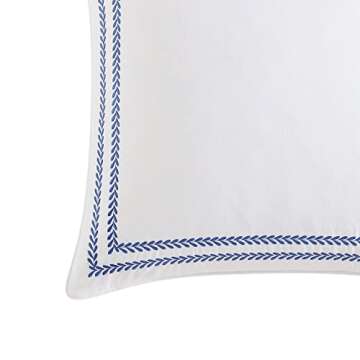 Laura Ashley Cotton 2 Piece Pillow Sham Set, Farmhouse Home Décor, Euro, Stitched Vine Blue