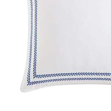 Laura Ashley Cotton 2 Piece Pillow Sham Set, Farmhouse Home Décor, Euro, Stitched Vine Blue