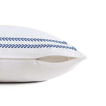 Laura Ashley Cotton 2 Piece Pillow Sham Set, Farmhouse Home Décor, Euro, Stitched Vine Blue