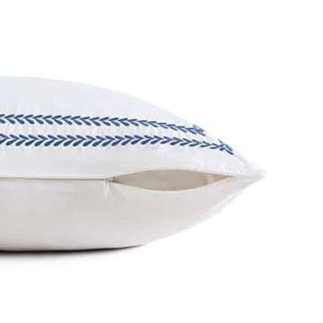 Laura Ashley Cotton 2 Piece Pillow Sham Set, Farmhouse Home Décor, Euro, Stitched Vine Blue