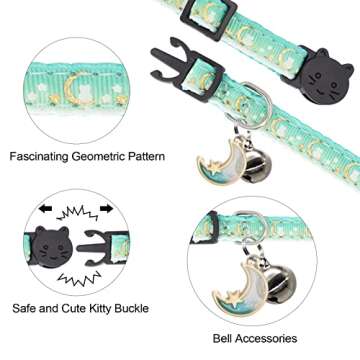 Giecooh 2 Pack Adjustable Breakaway Cat Collars with Bells - Moon & Star Design