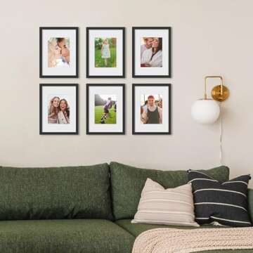 upsimples 9x12 Picture Frame Set of 3, Made of High Definition Glass for 6x8 with Mat or 9x12 Without Mat, Wall Mounting Photo Frames, Black