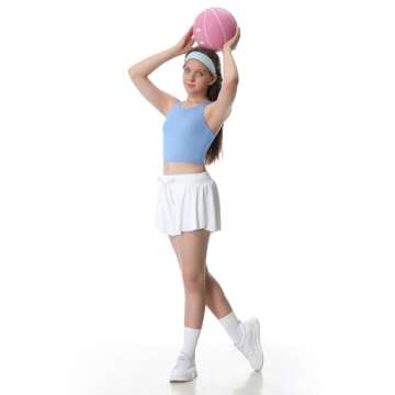 Ewedoos Girls Tank Tops Double Lined Crop Tops for Kids Sleeveless High Neck Racerback Dance Tops for Girls Athletic Light Blue