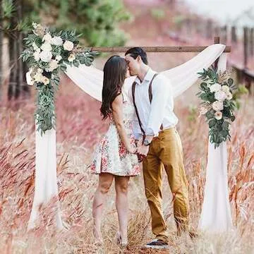 SOJOCK Wedding Arch Flowers Kit with White Fabric Drape