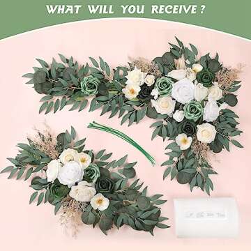 SOJOCK Wedding Arch Flowers Kit with White Fabric Drape