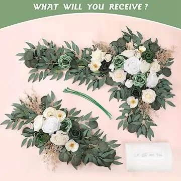 SOJOCK Wedding Arch Flowers Kit with White Fabric Drape