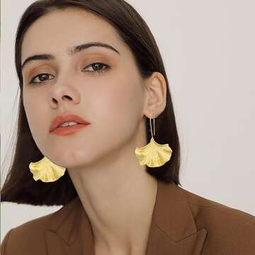 Vavhoo Fashion Gold Silver Ginkgo Leaf Drop Dangle Earrings Fall Maple Leaf Pendant Earrings for Gir...