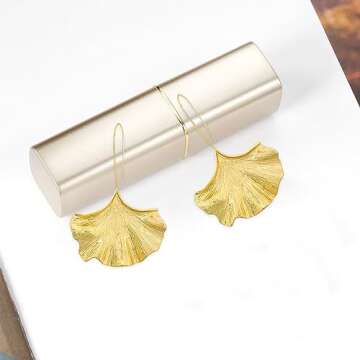 Vavhoo Fashion Gold Silver Ginkgo Leaf Drop Dangle Earrings Fall Maple Leaf Pendant Earrings for Girlfriend Wife Daughter Partner Jewelry (Gold)