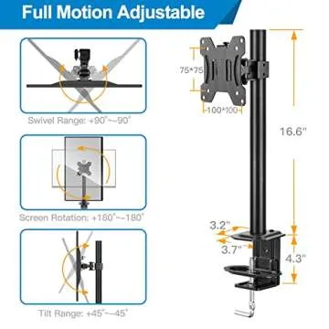 HUANUO Single Monitor Mount, Monitor Arm with Height Adjustable Stand for 13 to 32 inch Flat Curved Computer Screen, C Clamp Grommet Mounting Install, Monitor Desk Mount Holds Weight up to 17.6lbs