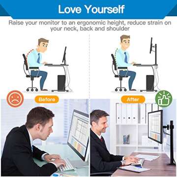 HUANUO Single Monitor Mount, Monitor Arm with Height Adjustable Stand for 13 to 32 inch Flat Curved Computer Screen, C Clamp Grommet Mounting Install, Monitor Desk Mount Holds Weight up to 17.6lbs