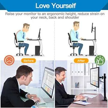 HUANUO Single Monitor Mount, Monitor Arm with Height Adjustable Stand for 13 to 32 inch Flat Curved Computer Screen, C Clamp Grommet Mounting Install, Monitor Desk Mount Holds Weight up to 17.6lbs