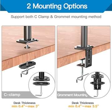 HUANUO Single Monitor Mount, Monitor Arm with Height Adjustable Stand for 13 to 32 inch Flat Curved Computer Screen, C Clamp Grommet Mounting Install, Monitor Desk Mount Holds Weight up to 17.6lbs