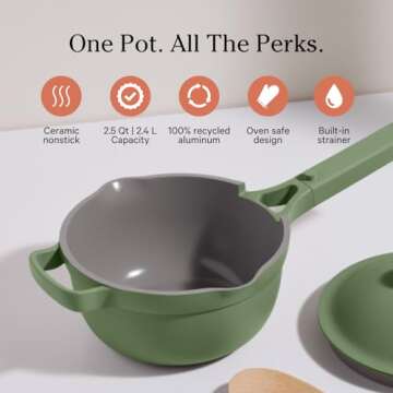 Our Place Perfect Pot - Mini 2.5 Qt Nonstick Ceramic Sauce Pan with Lid | Versatile Cookware for Stovetop and Oven | Steam, Bake, Braise, Roast | PTFE and PFOA-Free | Toxin-Free, Easy to Clean | Sage