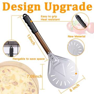 Pizza Turning Peel 8-inch Round Head Pizza Turner, Metal Pizza Peel with Ergonomic Design Handle, Lightweight Pizza Turner for Homemade Pizza Oven Accessories