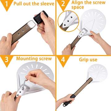 Pizza Turning Peel 8-inch Round Head Pizza Turner, Metal Pizza Peel with Ergonomic Design Handle, Lightweight Pizza Turner for Homemade Pizza Oven Accessories