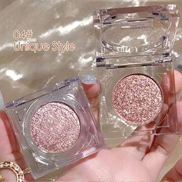 Erinde Shimmer Glitter Eyeshadow Palette, Korean Eye Glitter Makeup, Ultra-Blendable, Sparkle Silver Champagne Gold Eye Shadow, Single Shade Metallic Pigmented Color, 04#