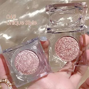 Erinde Shimmer Glitter Eyeshadow Palette, Korean Eye Glitter Makeup, Ultra-Blendable, Sparkle Silver Champagne Gold Eye Shadow, Single Shade Metallic Pigmented Color, 04#