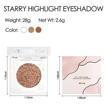 Erinde Shimmer Glitter Eyeshadow Palette, Korean Eye Glitter Makeup, Ultra-Blendable, Sparkle Silver Champagne Gold Eye Shadow, Single Shade Metallic Pigmented Color, 04#