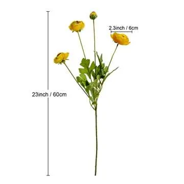 GLSATEMAN Artificial Silk Flowers Persian Buttercup Heavy Color Ranunculus Flower 5 Pcs,Suitable for core Decoration,Wedding Floral Creation,Flower Arrangement DIY Project,Interior Decor（Yellow）