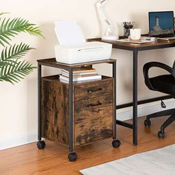 ALLOSWELL Rolling File Cabinet, Mobile Office Filing Cabinet with 2 Drawers, Vertical Wooden File Cabinet on Wheels for A4, Letter Size Documents, Hanging File Folders, Rustic Brown FCHR4501