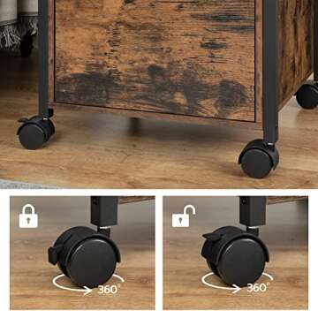 ALLOSWELL Rolling File Cabinet, Mobile Office Filing Cabinet with 2 Drawers, Vertical Wooden File Cabinet on Wheels for A4, Letter Size Documents, Hanging File Folders, Rustic Brown FCHR4501