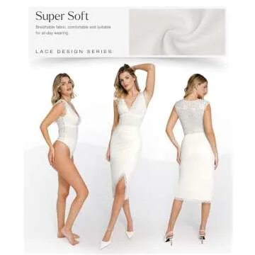 Popilush Lace Body Suits Women Tank Top Thong Shapewear BodysuitsTummy Control Going Out Tops Deep V Neck Body Shaper