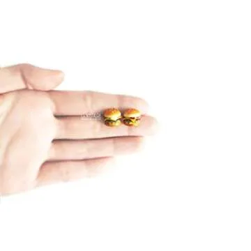 Burger Stud Earrings Miniature Food Jewelry Unique Barbecue Handmade Gifts | La Nostalgie