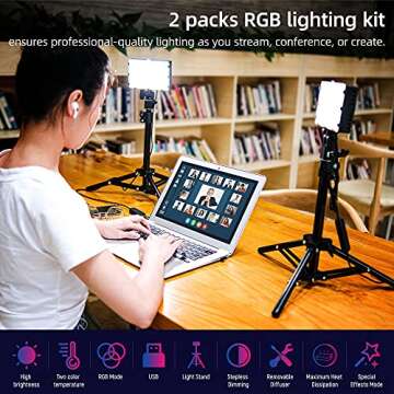 RGB Photography Lighting,USB Powered 2600K-6000K LED Tabletop Light with Stand, for Zoom Calls Video...