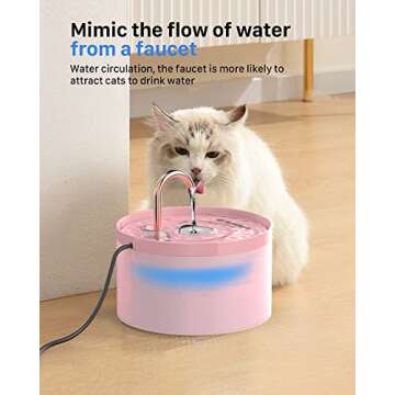 Cat Water Fountain Pink for Drinking: 67oz/2L Cat Fountain - Cute Pet Water Fountain for Cats Inside...