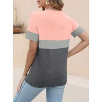 ORANDESIGNE Women’s T Shirts Short Sleeve Color Block Tops Casual Summer Fashion Tees