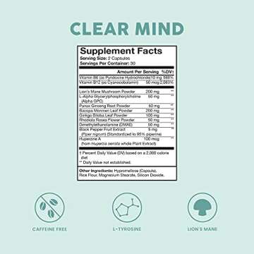 Bloom Nutrition Clear Mind | Nootropic Brain Booster Supplement with Lions Mane Mushroom, Ginseng & ...