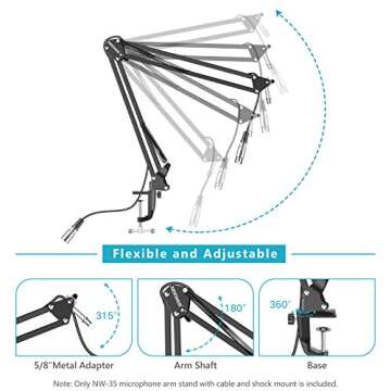 Neewer NW-35 Metal Suspension Boom Scissor Arm Stand with Built-in XLR Male to Female Cable, Shock Mount and Table Mounting Clamp (Black)
