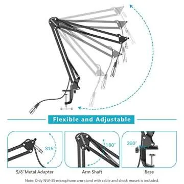 Neewer NW-35 Metal Suspension Boom Scissor Arm Stand with Built-in XLR Male to Female Cable, Shock Mount and Table Mounting Clamp (Black)