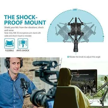 Neewer NW-35 Metal Suspension Boom Scissor Arm Stand with Built-in XLR Male to Female Cable, Shock Mount and Table Mounting Clamp (Black)