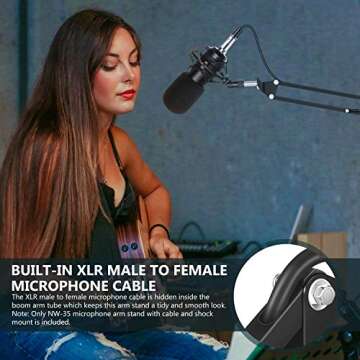 Neewer NW-35 Metal Suspension Boom Scissor Arm Stand with Built-in XLR Male to Female Cable, Shock Mount and Table Mounting Clamp (Black)