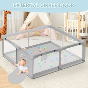 Besuhot Baby Playpen Baby Playard, Playpen for Babies and Toddlers with Gate, 50x50 Baby Fence, Sturdy Safety Playpen, Indoor & Outdoor Kids Activity Center