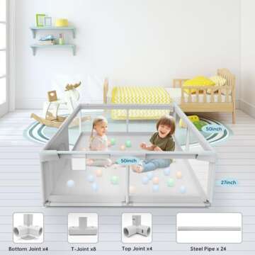 Besuhot Baby Playpen Baby Playard, Playpen for Babies and Toddlers with Gate, 50x50 Baby Fence, Sturdy Safety Playpen, Indoor & Outdoor Kids Activity Center