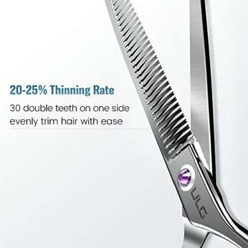 ULG Hair Thinning Scissors Haircut Shears Professional Barber Hair Cutting Trimming Razor Edge Teeth Blending Scissor Japanese Stainless Steel 6.5 inch for Hairdressing Texturizing, Home Salon Purple