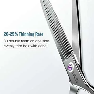 ULG Hair Thinning Scissors Haircut Shears Professional Barber Hair Cutting Trimming Razor Edge Teeth Blending Scissor Japanese Stainless Steel 6.5 inch for Hairdressing Texturizing, Home Salon Purple
